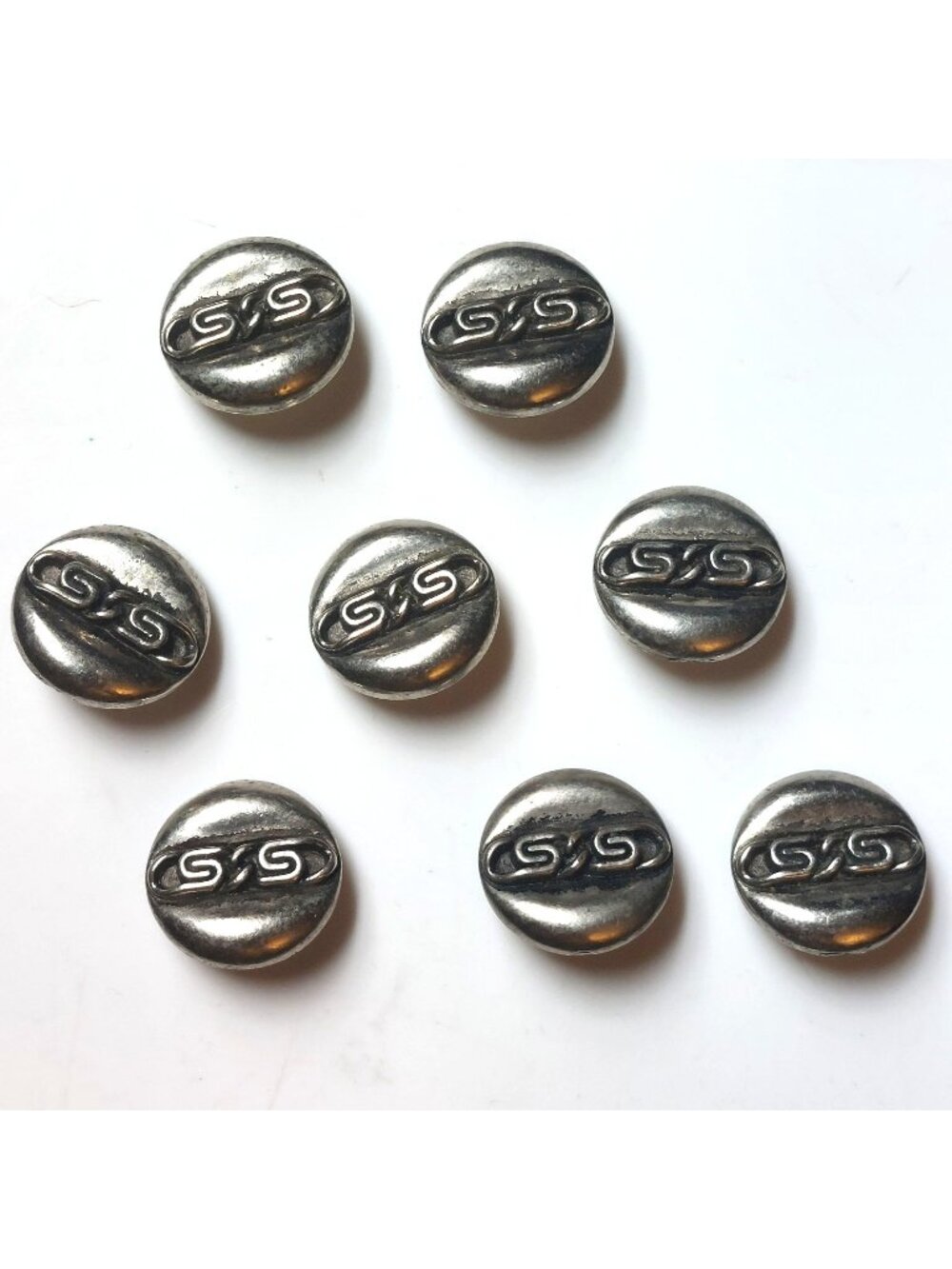 8 Vtg Silver Tone Metal SS Monogram Logo Shank Buttons 17.6mm Blazer Vest